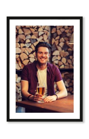 happy man drinking beer at bar or pub