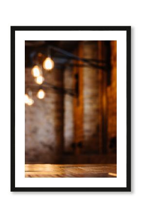 empty wooden table and blurred restaurant background