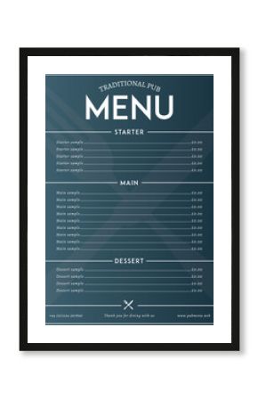 Modern pub style restaurat menu