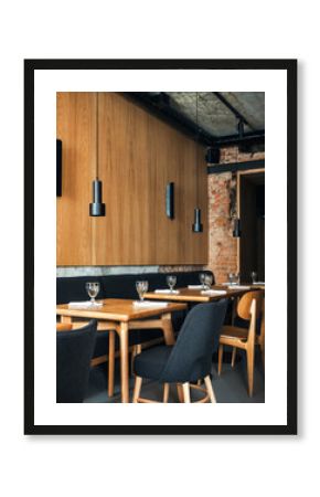 Cozy cafe with served tables