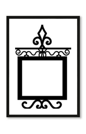 Tavern sign, metal frame with curly elements.
