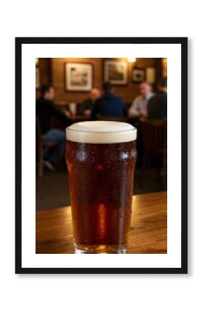 Beer in a frosted glass with foam in a pub