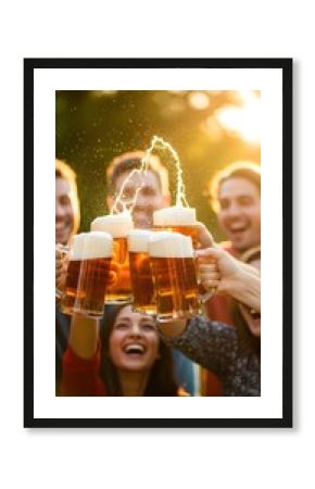  toasting beer glasses at an outdoor party 