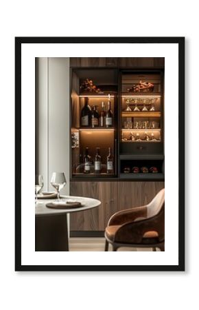 A metal sideboard wine cabinet in the villa dining room.