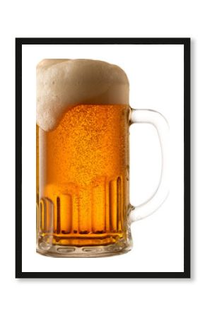Glass mug of cold, refreshing, golden beer, topped with thick foam against transparent background. Concept of alcohol drinks, party, refreshing, summer, traditions, Oktoberfest. Ad