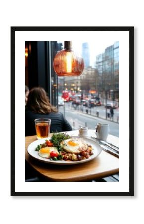 Desayuno en un pub inglés acogedor con vista a la calle en Londres
