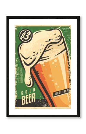 Beer poster wall decor for Irish pub or tavern. Retro beer flyer vector design idea. Vintage illustration with glass of beer. Popular alcoholic drinks theme.