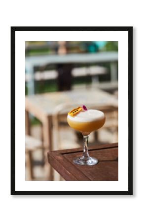 fresh gin cocktail with peach juice and egg