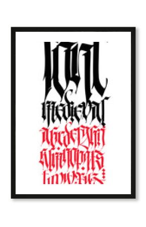 Gothic, English alphabet. Vector set. Font for tattoo, personal and commercial purposes. Elements isolated on white background. Calligraphy and lettering. Medieval Latin letters.