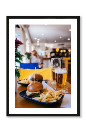 Vegan burgers and beer in the Beer Garden of an Australian pub