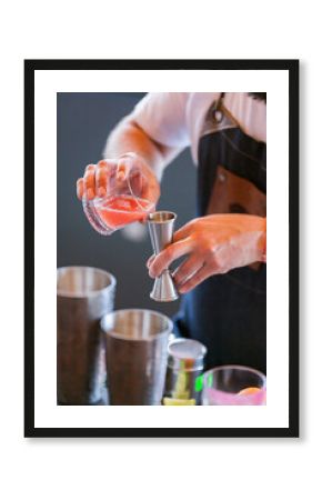 bartender makes refreshing alcoholic cocktails and drinks. fresh summer drinks.