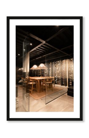 modern living room with cave wine