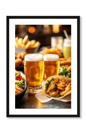 Cold beer with snacks. AI generative.