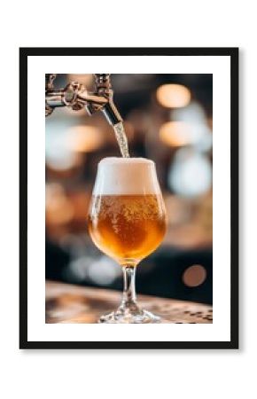 Bartender pouring beer from tap into glass in pub