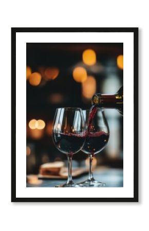 A bottle of wine in two glasses. Celebration. Happiness. Gourmet