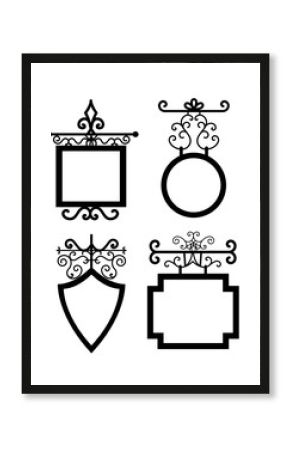 Tavern sign, metal frame with curly elements.