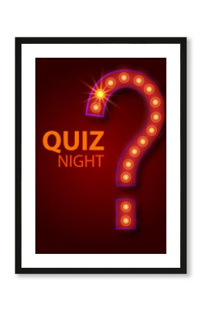 Quiz night announcement poster design web banner background vector illustration. Pub quiz held in a pub or bar, night club. Modern pub team game. Questions game shining retro light banner