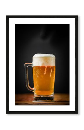 mug full of chopp, with chopp pilsen on a rustic table