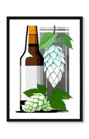 Beer bottle with hops and glass