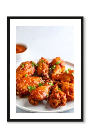 Close-up of a plate of chicken wings on a table