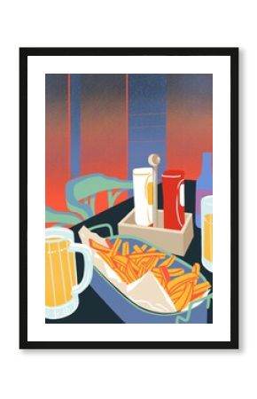 Pub Hot Fries and Beer illustration
