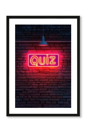 Neon Quiz Night: Glowing Quiz Sign on Brick Wall 