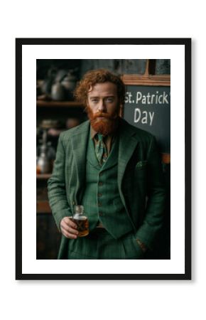Gentleman holding beer glass in traditional Irish pub on St. Patrick's Day. Pub celebration concept