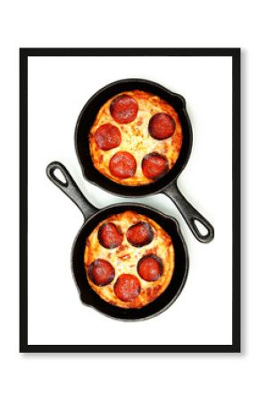 Two Single Serve Skillet Peperonni Pizzas Over White