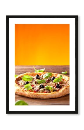 Fresh italian pizza on wood