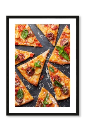 Pizza with tomatoes, mozzarella and basil