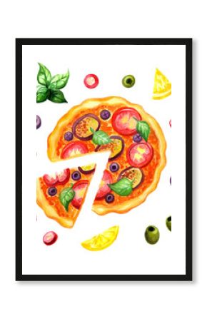 pizza, italian food, watercolor design element, poster, menu
