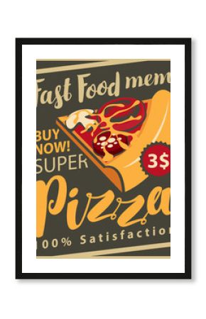Vector Retro Menu with slice of pizza