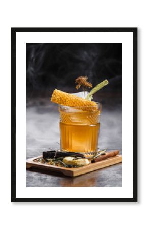 cold summer cocktail on a dark background.