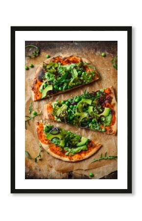 Vegan pizza with vegetables and pesto