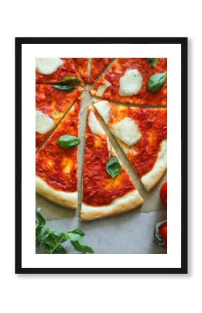 Homemade vegan Margherita pizza food photography