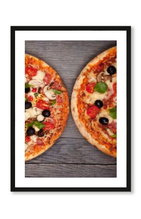  Delicious italian pizza served on wooden table