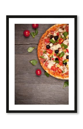  Delicious italian pizza served on wooden table