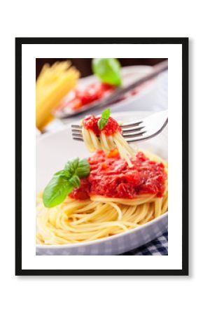 Spaghetti with Tomato Sauce on classical home table