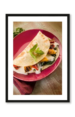 piadina with spinach grilled capsicum and cheese