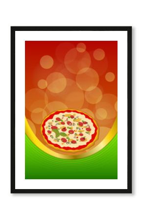 Background food red pizza green frame vertical gold ribbon