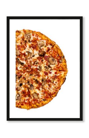 Pizza with Mozzarella, Bacon and Mushrooms isolated on white background