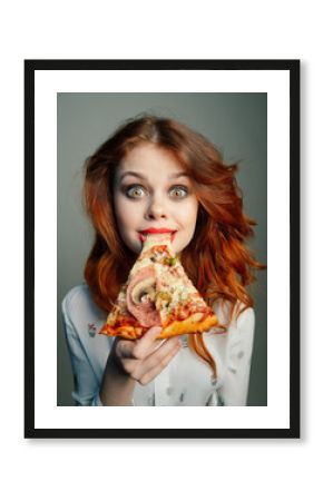 Woman with pizza.  Woman eating pizza  