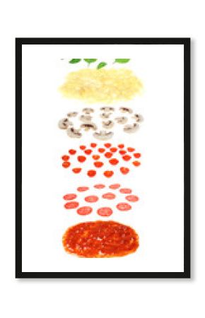 Layers of pizza isolated on white