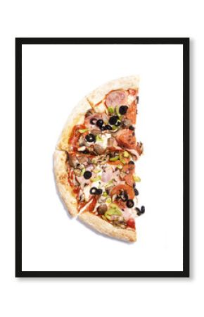 Half of pizza on white background