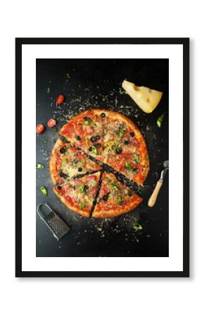 Delicious pepperoni pizza with fresh ingredients with chili pepper