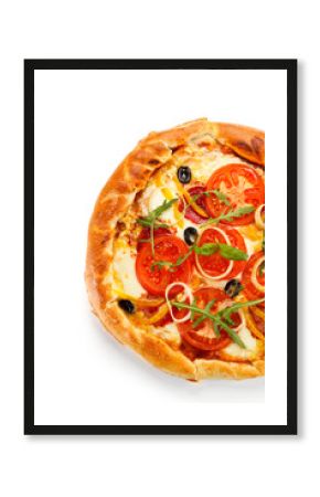 Pizza pepperoni with tomatoes and olives