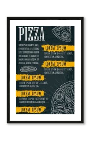 Restaurant or cafe menu pizza with text.