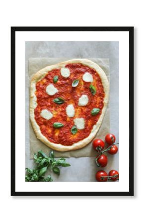Homemade vegan Margherita pizza food photography