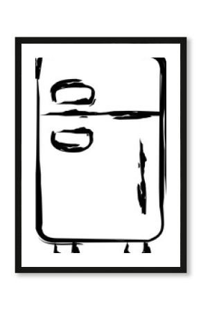 Hand-drawn doodle of a refrigerator, simple sketch style representing kitchen appliance, food storage, cooling, household, home interior, freshness, and daily life. 