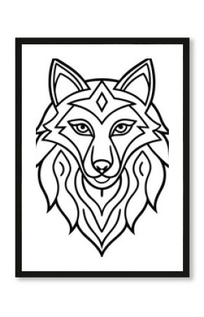 Wolf with tribal patterns line art vector illustration mystical design, Tribal wolf line art vector, Mystical wolf illustration vector, Spiritual tribal wolf vector